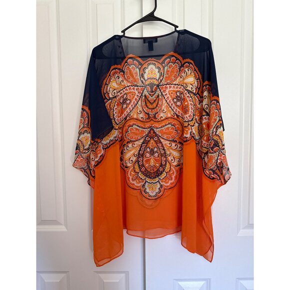 Susan Graver MEDIUM  Orange Paisley Kimono Blouse - Picture 6 of 6